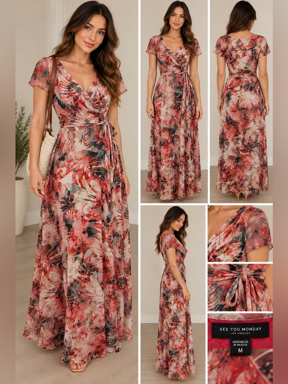 Floral Wrap Maxi Dress - Red Multi